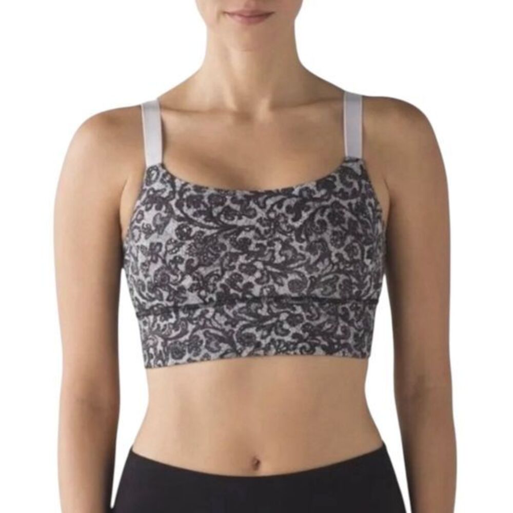 Lululemon Free To Be Tranquil Bra Mini Cinder Lace White Black | 2
